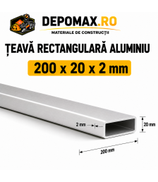 Teava rectangulara aluminiu 200 x 20 x 2 mm, 6 metri (EN AW-6060)
